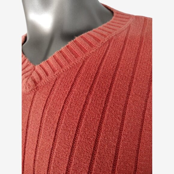 Vintage Y2K Guess Jeans Men's Orange Ribbed Knit V Neck Sweater Size XXL - Picture 8 of 12